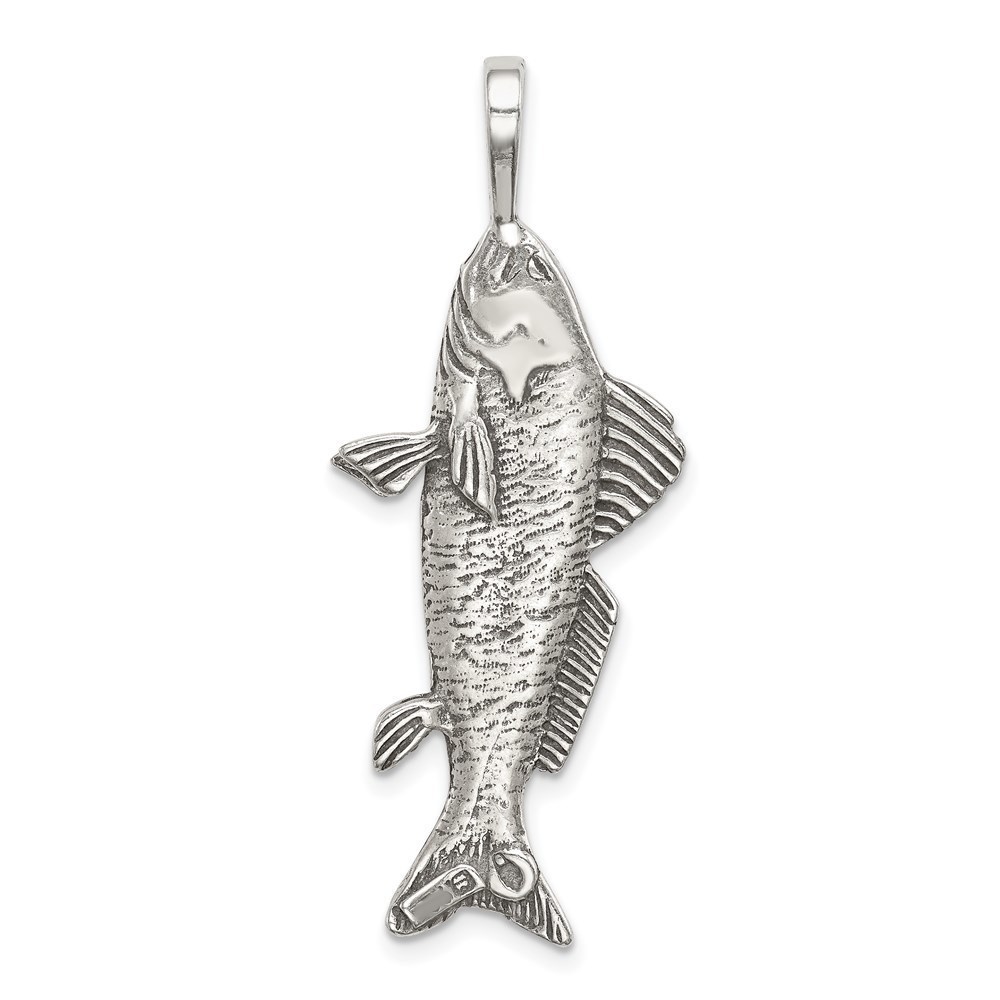 925 Sterling Silver Antiqued & Textured Fish Necklace Charm Pendant